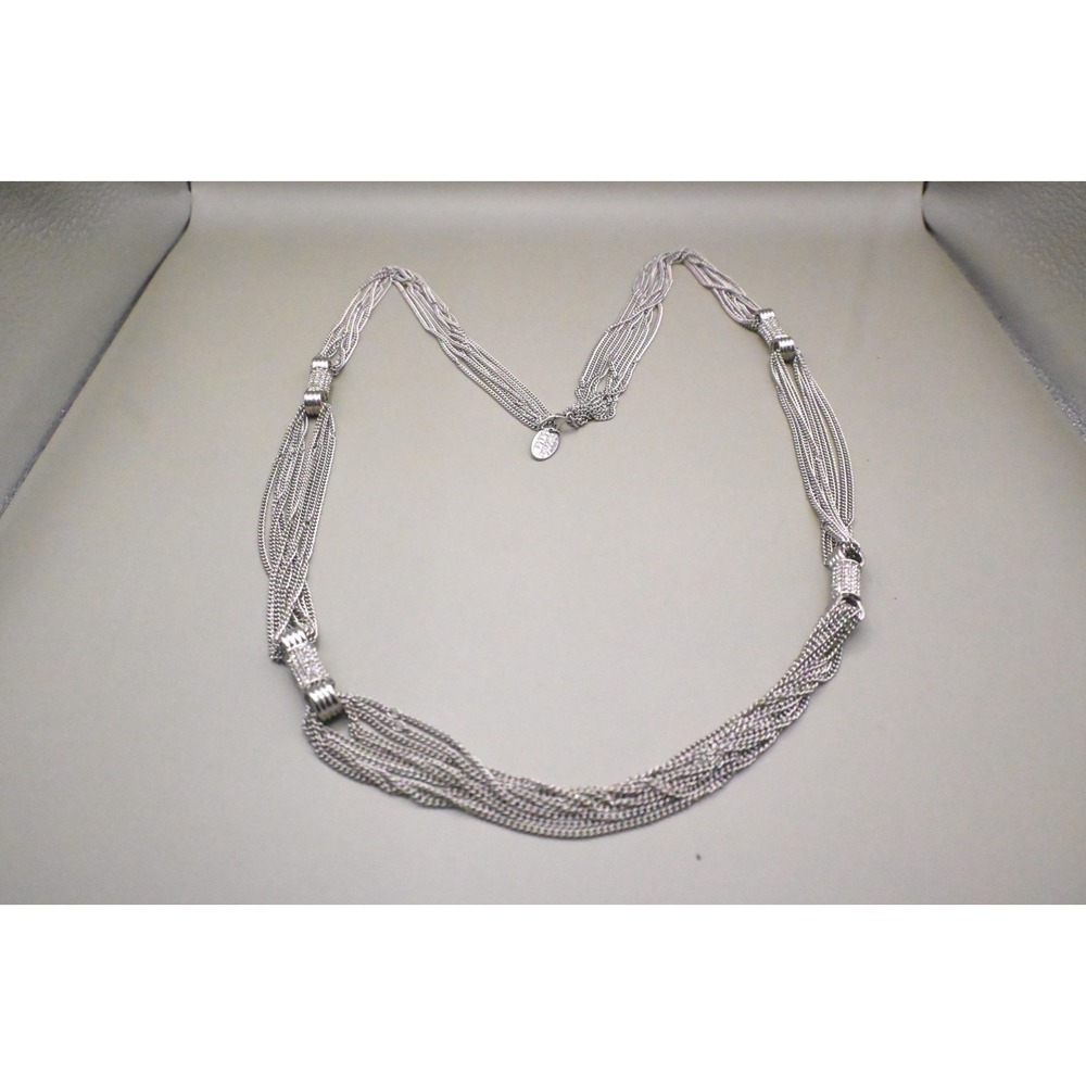 Vintage Nicole Miller Signed Silver Tone Multi Strand Chain Statement Necklace